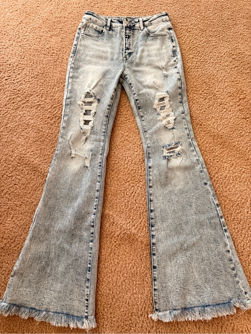 Ripped Light Wash Flare Jeans - Light Blue